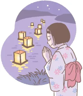 <りびんぐルーム>8月のテーマは「お盆の風景」 灯籠流し 手を合わせて見送る/初物トウキビ 親戚とがぶり