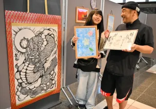 釧路の中学生、墨絵詩書家とコラボ 作品展に絵画展示 市内で30日から