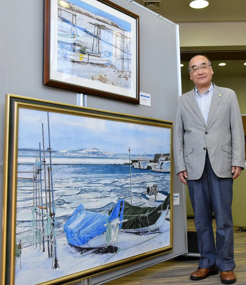 安いそれに目立つ 水彩画 冬の漁港 気持ち良い 道展会員 赤石武士 絵画