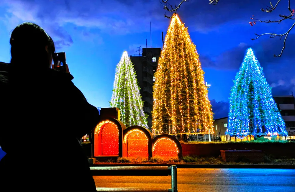 街路樹やオブジェ、LED3万個で幻想的に　野幌駅周辺にイルミネーション