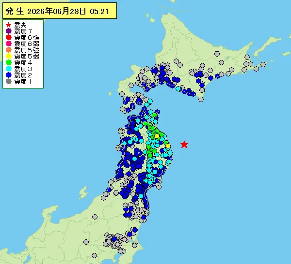 青森と岩手で震度5弱　函館、新冠は震度3　津波の心配なし