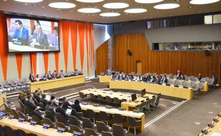 トランプ米政権の関税政策を協議する国連安全保障理事会の非公式会合=23日、米ニューヨークの国連本部（共同）