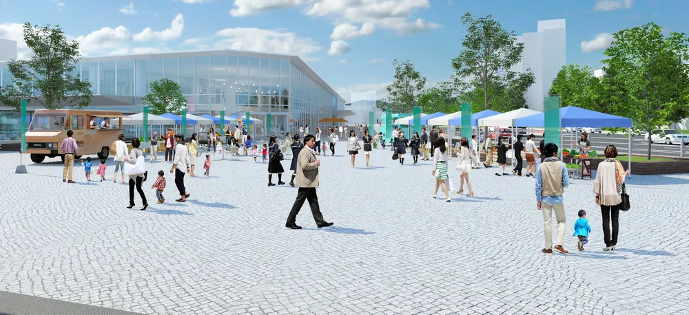 真駒内駅前に整備する広場と複合施設のイメージ。具体的な内容は来年度に公募する開発事業者が検討する（札幌市提供）