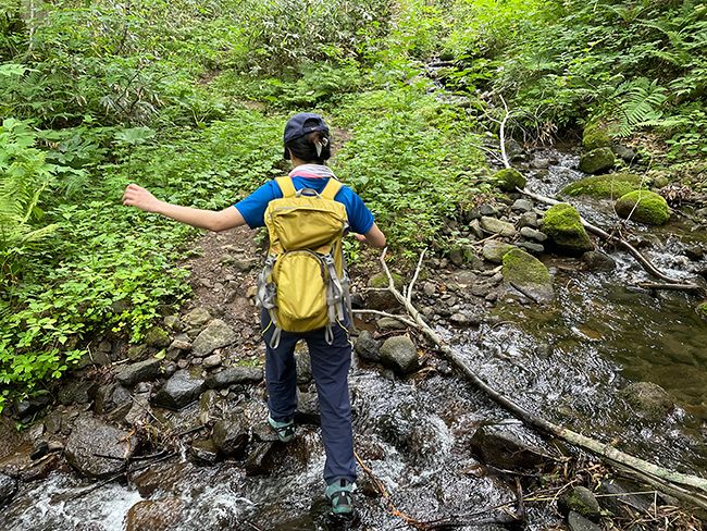 川を歩いて渡る「徒渉」を繰り返しながら進む