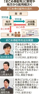 「おこめ券」に自治体慎重　事務負担や経費増…相次ぐ配布見送り　「利益誘導」の指摘受け農水相釈明