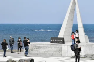 Tourists visiting Cape Soya in Wakkanai City, May 2024