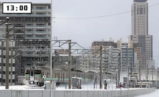 雪煙を上げて札幌駅を出発した快速エアポート