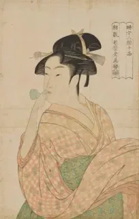喜多川歌麿画　[ポンッピンを吹く娘] 婦女人相十品・ポッピンを吹く娘 - 喜多川歌麿 - 日本画 - 名画