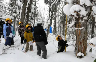 冬の北大研究林、児童が「たんけん」　幌加内で1泊2日イベント　宝探しや食痕観察に歓声