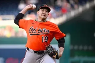 ナショナルズ戦に先発したオリオールズ・菅野=ワシントン（イマジンイメージズ・ロイター=共同）