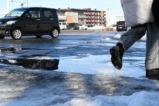 雪解かす陽気、水しぶき上げ走る車も　東胆振・日高6地点で今年最高