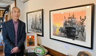 釧路川や船題材に新旧の木版画17点　中川敏彦さん個展